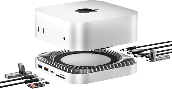 GIISSMO Mac mini M4 Dock with 4K@60 HDMI, 8TB M.2 NVMe SSD Enclosure, Mac mini Hub & Stand for Mac mini M4 and M4 Pro 2024 (10G USB A/C, 5G USB A*2, USB-C Charge, SD/TF, Audio)