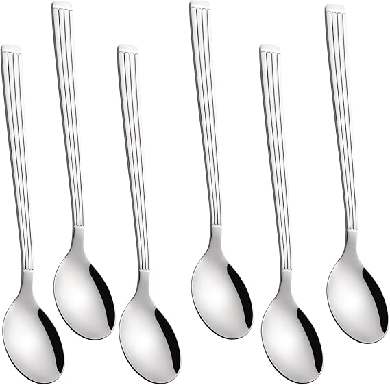 Amrules Espresso Spoons 6 PCS, Coffee Spoons 6.5 Inches with Anti Slip Striped Handle, 18/8 Stainless Steel Tea Spoons Set Serving for Ice Cream Dessert, Silver