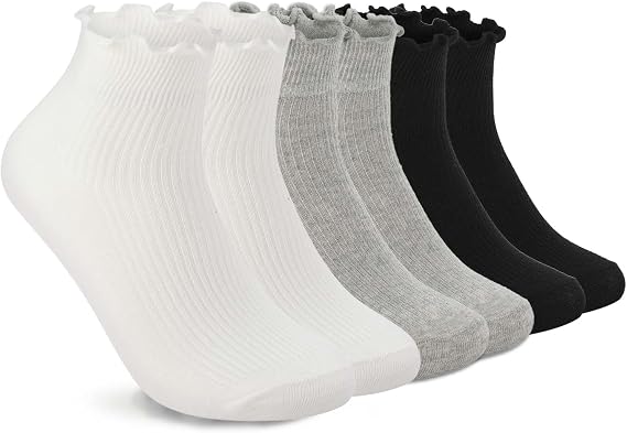 DarkCom Ruffle Socks Womens 6 Pair Cute Ankle Lettuce Edge Frilly Crew Sock | Socks for Women Feature Soft Fabric with Elastic Cuffs, Ideal for Daily Wear, Size 5-9