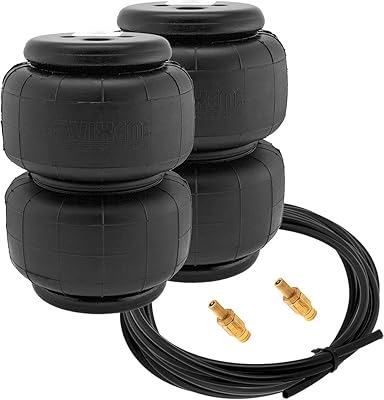 Vixen Air 12 NPT Single Air Port Suspension Air SpringAir Bag Dual Pack VXD2500 with Two Schrader Valves VXA1014-2 and 20FT Hose VXA7142