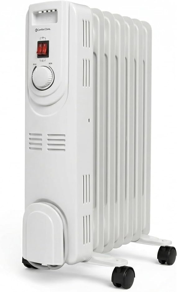Comfort Zone Electric Oil-Filled Radiant Radiator Space Heater, Never Refill, Adjustable Thermostat, Tip-Over Switch & Overheat Protection System, Ideal for Home, Bedroom, Office, 1,200W, CZ7007J