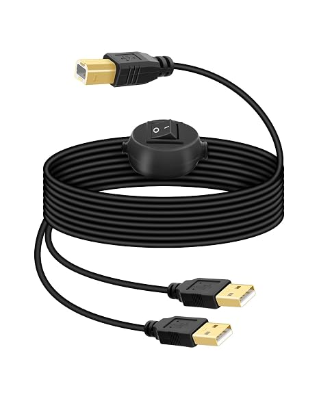 2 in 1 USB Printer Cable Splitter, USB A Male to USB B Male Printer Cable with Toggle Switch for 2 Computers, Share Scanner Printer(4.5M/14.7FT)