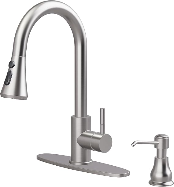 VXV Kitchen Faucets Pull Down Sprayer, with Soap Dispenser, Brushed Nickel