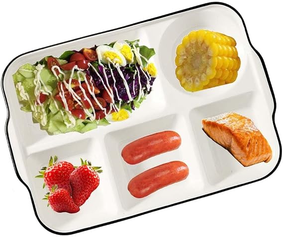 12.5inch Ceramic Divided Plate,5 Compartment Portion Control Plate | Reusable Bariatric Plate for Adults,White Dinner Plates for Daily Use,Porcelain Dessert Plates for Balanced Meal