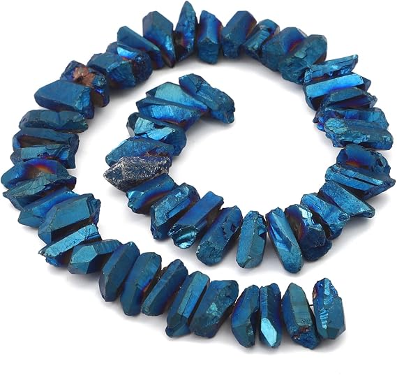 BEADIA Dark Blue Titanium Coated Crystal Quartz Spike Point Stick Beads Rough 1.0"-1.5" for Jewelry Making 15 Inch/Strand
