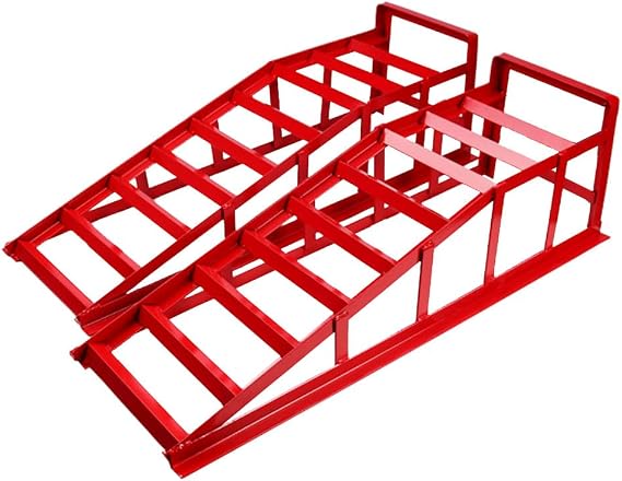 INTSUPERMAI 3Ton Car Ramps Auto Car Service Ramps Lifts Car Maintenance ramp Heavy Duty Iron Steel Frame for Vehicle Auto Truck Garage Repair 2PCS-Red