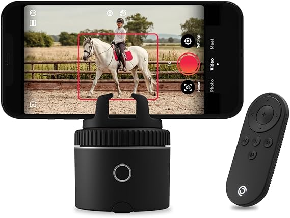 Pivo Equestrian Pod Auto Face, Body, Horse Smart Phone Tracking Holder, Ai-Powered 360 Rotation, Remote Control for Hands-Free Video Recording (Black)