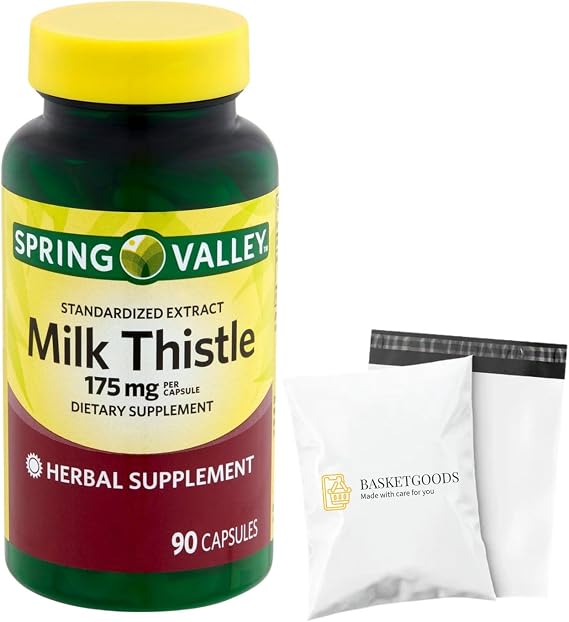 Spring Valley Milk Thistle Extract 175 mg, 90 Capsules Standardized Herbal Supplement with Silymarin, Set by Basket Goods