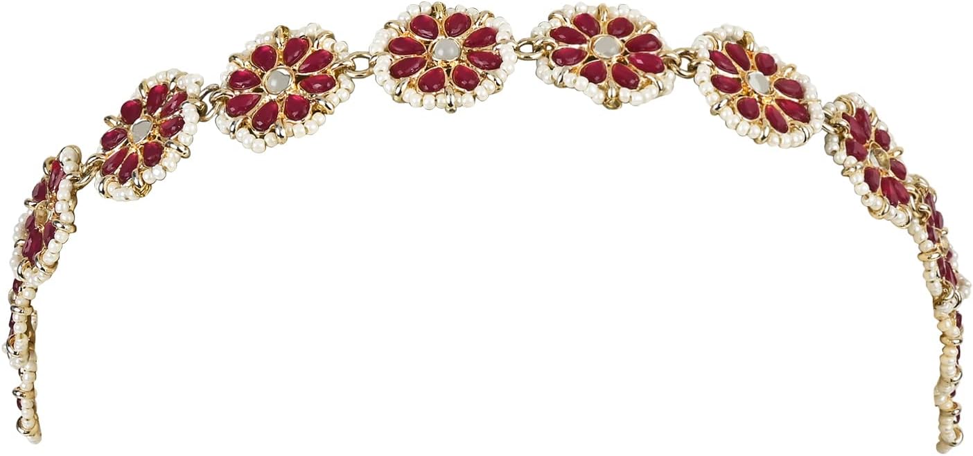 I Jewels Gold Plated Metal Indian Wedding Bollywood Floral Kundan Pearl Studded Rajasthani Sheeshphool/SheeshPatti for Women