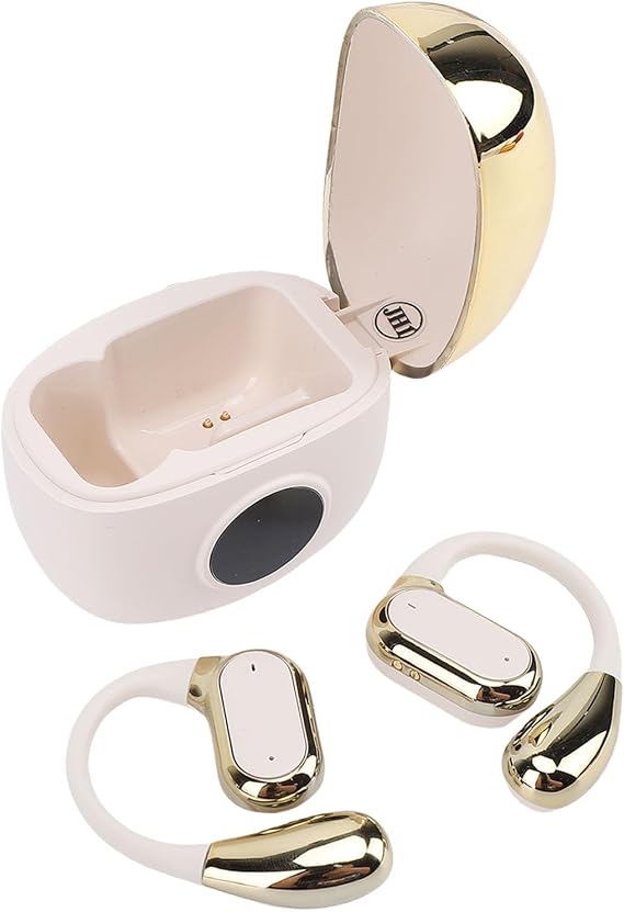 Yunseity Open Ear Headphones, Q17 Wireless Bluetooth Over Ear Earbuds with Flexible Ear Hooks, 60 Hour Playtime, HiFi Audio & ENC Noise Cancellation, for Cycling Running Workout (Gold)