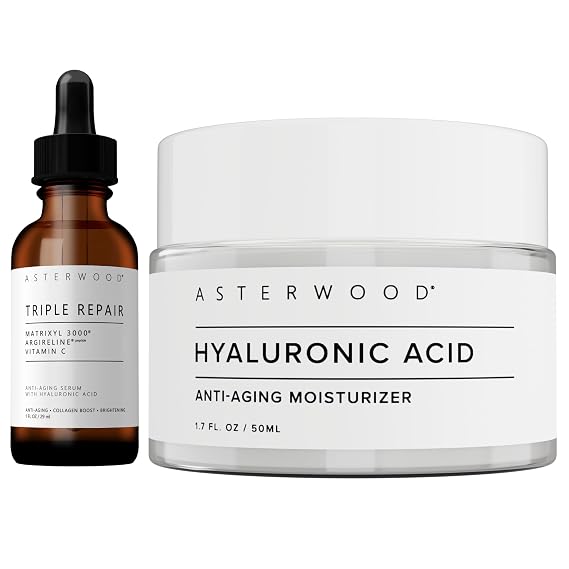 Asterwood Naturals Triple Repair Serum 1oz + Hyaluronic Acid Moisturizer