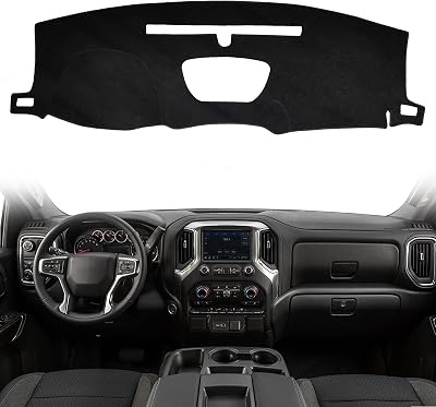 Dashboard Dash Cover Mat Carpet Compatible with 2019-2021 Chevy Chevrolet Silverado 1500 2500HD 3500HD2019-2022 GMC Sierra Without Head Up Display, Without Forward Collision AlertBlack