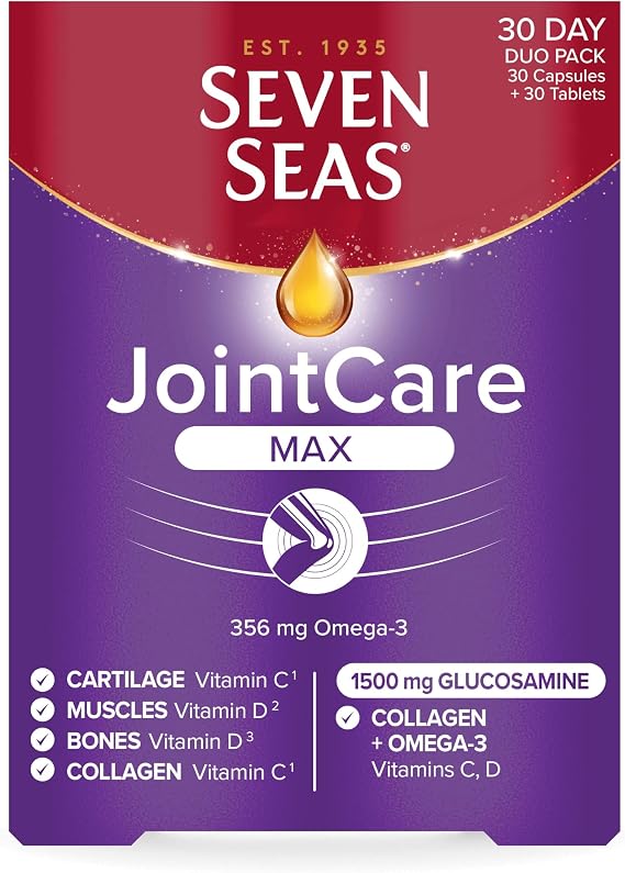 Seven Seas JointCare Max, With High-Strength Glucosamine plus Omega-3, Collagen, Vitamins C and D, Food Supplements, 30-Day Pack
