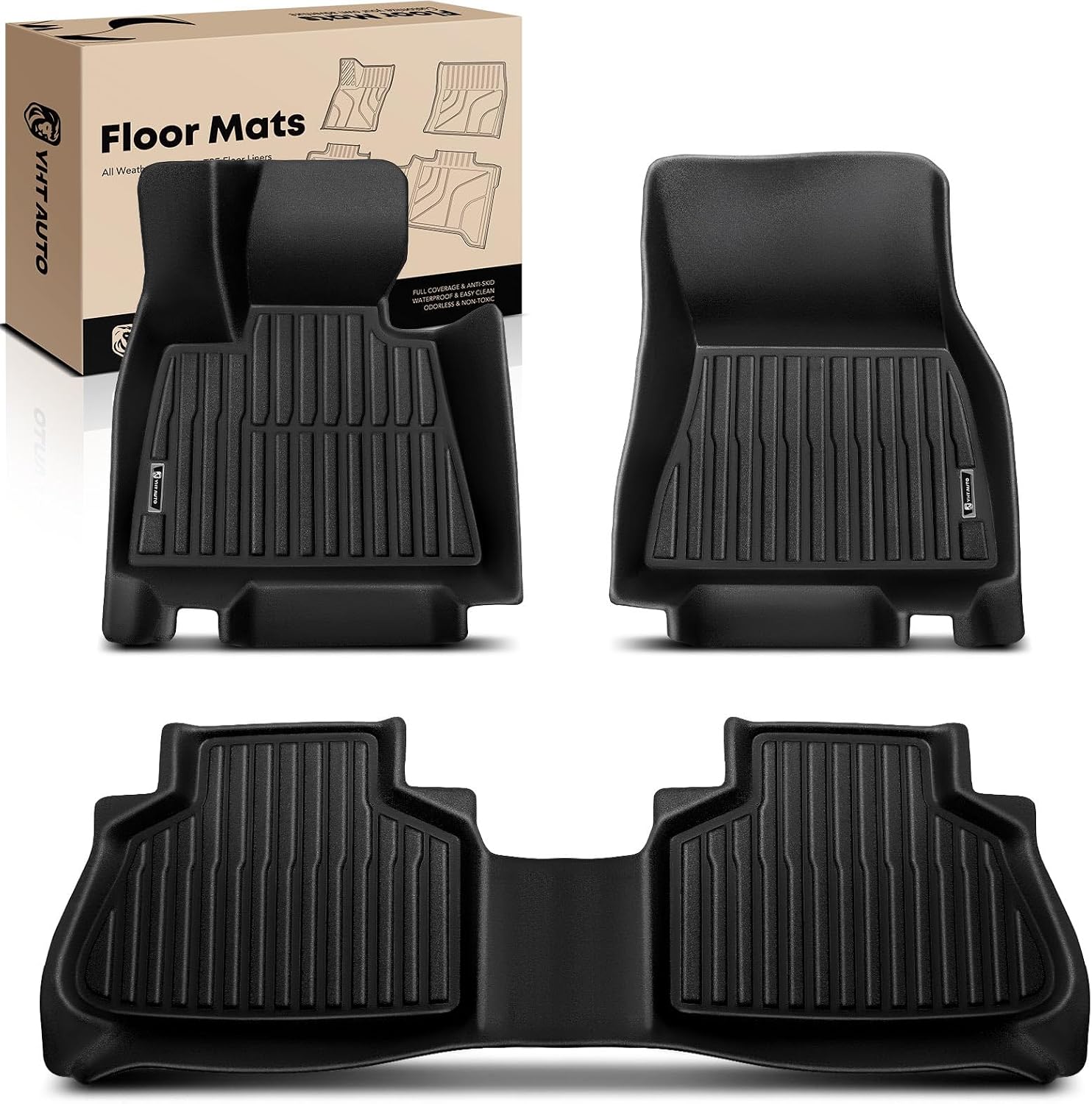 YHTAUTO Floor Mats Fit 2019-2025 BMW X5 G05 5-Passenger, TPE All Weather Car Mats Waterproof Anti-Slip Odorless Floor Liner, Interior Car Accessories Front & 2nd Row Liner