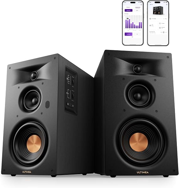 ULTIMEA 3-Way Powered Bookshelf Speakers for TV, Music, Record Player, BS-3 | RCA Input, 70W RMS, 5.25" Woofer, HDMI ARC, Bluetooth 6.0, Auracast, SUB OUT, App EQ, Clear Dialogue, Deep Bass, Clear Highs