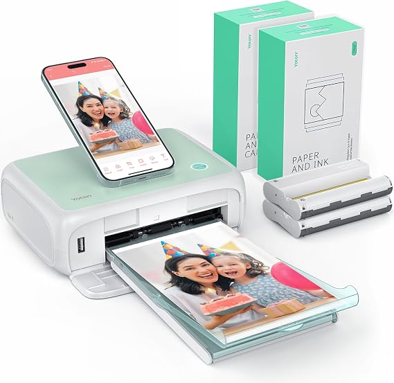 YOTON Photo Printer with 108 Sheets (4"x6") & 2 Ink Ribbon, Support AR Video Printing, WiFi Connection, Portable Photo Printer for iPhone/Android/Laptop