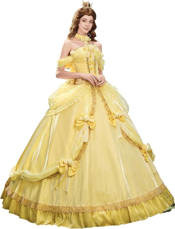 miccostumes Women's Costume Princess Cosplay Ball Gown Yellow Dress with Choker and Bow