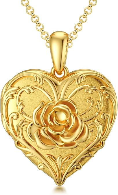 SOULMEET Sunflower/Rose/Daisy Heart Locket Necklace That Holds Pictures Keep Someone Near to You Sterling Silver/Gold Personalized Photo Locket Gift