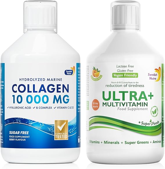Swedish Nutra Marine Collagen 10,000 mg & Ultra+ Multivitamin, 2 x 500 ml