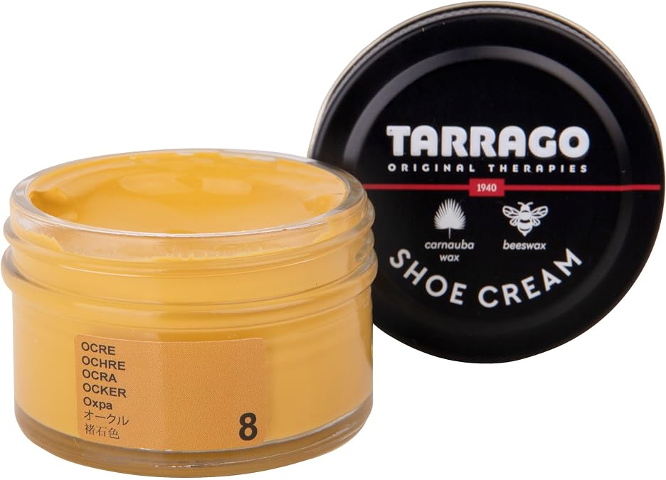 Tarrago Shoe Cream Professional Shoe Polish for Leather Boots, Shoes, Purse, Furniture Eco Friendly Leather Conditioner 1.7oz - Ochre Brown #08