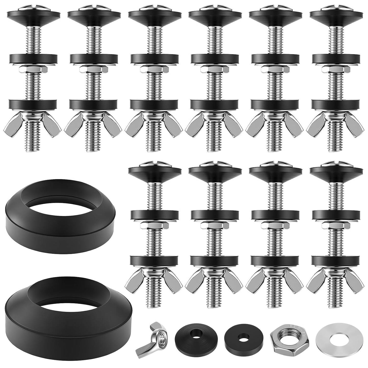 12 Packs Universal Toilet Tank to Bowl Gasket 2 Kind Gasket and 10 Sets 516  3.15 Inch Rustproof Toilet Tank Bolts Fit Most 2-inch and 3-inch Flush Valve Opening