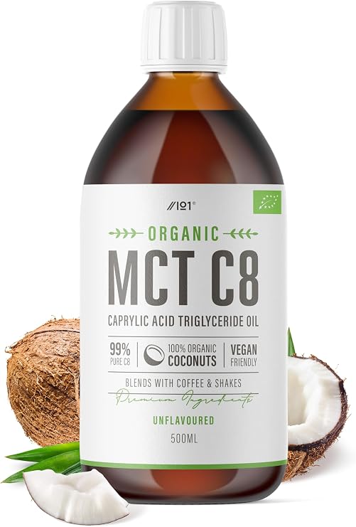 Organic C8 MCT Oil - 500ml (Glass) - 99%+ Cold Pressed C8 - Boosts Ketones 4X Versus Other MCTs – Sustainably Sourced by Alpha01