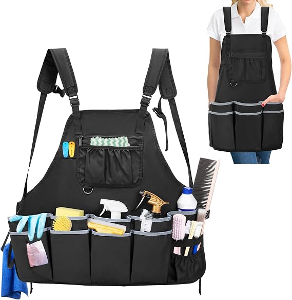 HODRANT Cleaning Apron with Dual Shoulder Straps with Multiple Pockets