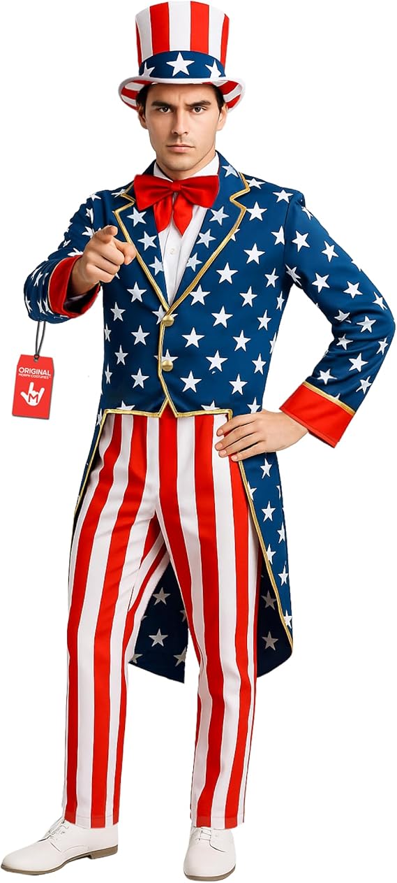 Morph Uncle Sam Costume Adult, Uncle Sam Outift, Halloween Costumes for Men