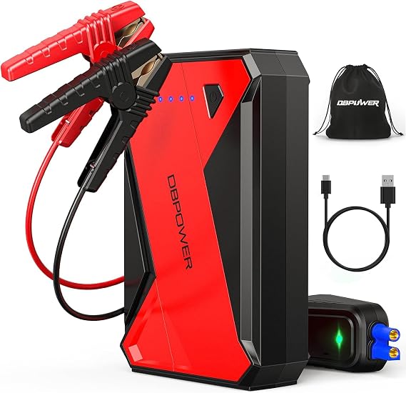 DBPOWER 1000A Portable Car Jump Starter UP to 7.0L Gas, 5.5L Diesel Engine, 12V Lithium-Ion Auto Battery Booster, Power Pack with LCD Screen Clamp Cables,USB Quick Charge, LED Flashlight