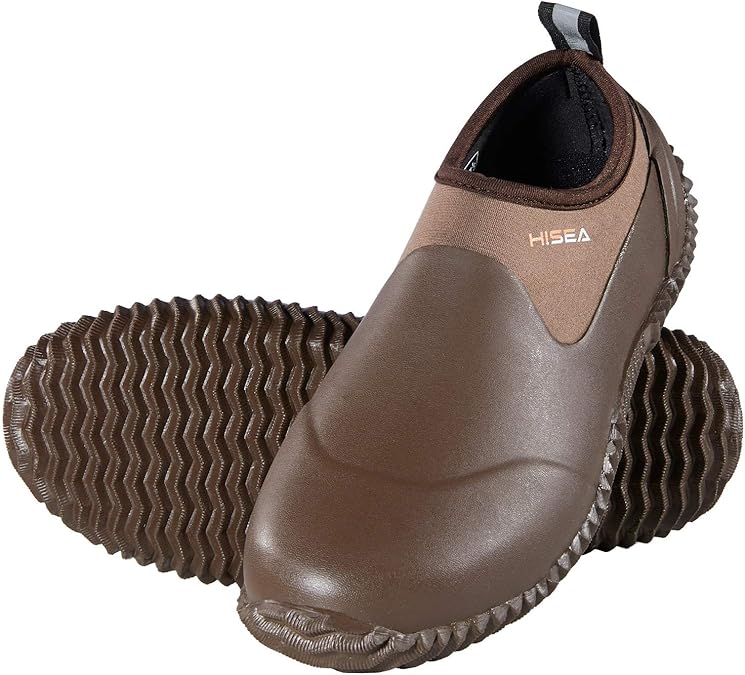 HISEA Unisex Garden Shoes, Waterproof Slip-On Rain Boots for Men and Women, Neoprene Rubber Rain Shoes Outdoor Ankle Booties for Gardening, Farming, Camping, Dog Walking, Car Wash, Lawn Care and Yard Work