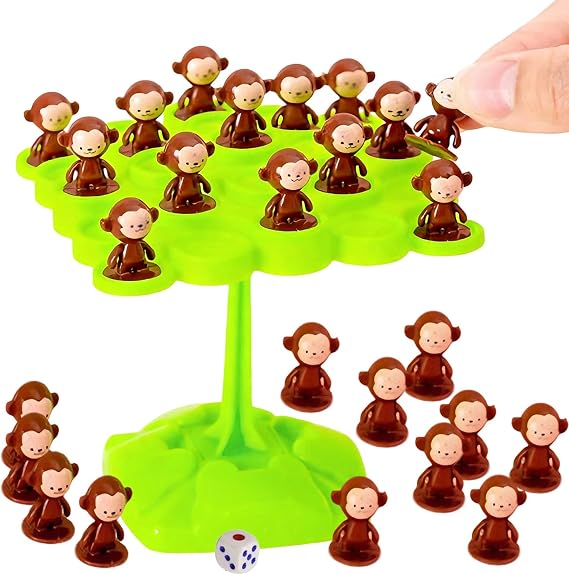 Interactive Stacking Game - Monkey Tree Balance Board, Colorful Wooden Play Set, Fun Motor Skills Activity, Cooperative Play with Challenging Game Mechanics | Perfect Group Entertainment for Birthday