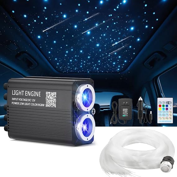 Starlight Headliner Kit 1000 Piece 0.03in*13.1ft 32W Twinkle & Meteor Dual-Engine 200 Shooting Stars RGBW Fiber Optic Lights Music Sync, DIY Interior Roof Ceiling for SUV/Truck/Jeep