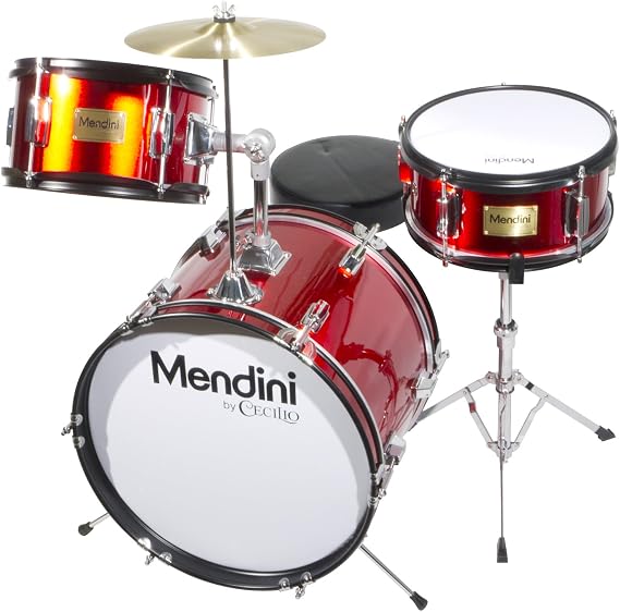 Mendini By Cecilio 16 Inch Drum Set, 3-Piece Junior Drum Set - Metallic Red