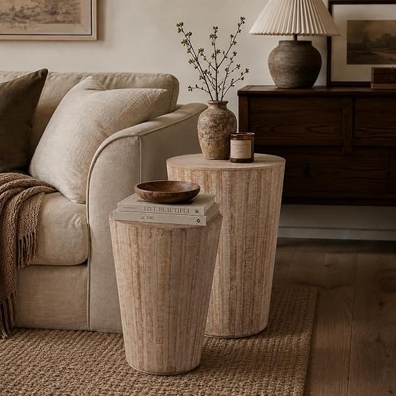 Aoikax Farmhouse Nesting Barrel Side Table, Fully Assembled, Natural