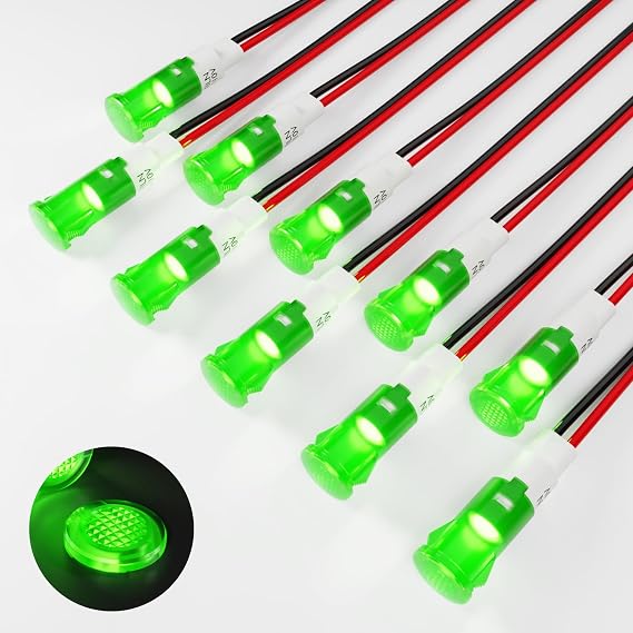 Plastic Indicator Light 10mm LED Signal Light Dash Lights Panel Indicator Light 110V Suitable For Cars Trucks Ships (10Pcs Green Light)