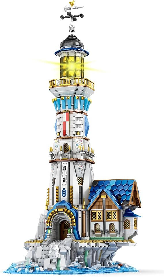 Reobrix Medieval Lighthouse Building Kit with Lights, Collectible Architecture Display Model for Home Decor, Creative Gift for Adult Boys Girls (2966 Pcs)