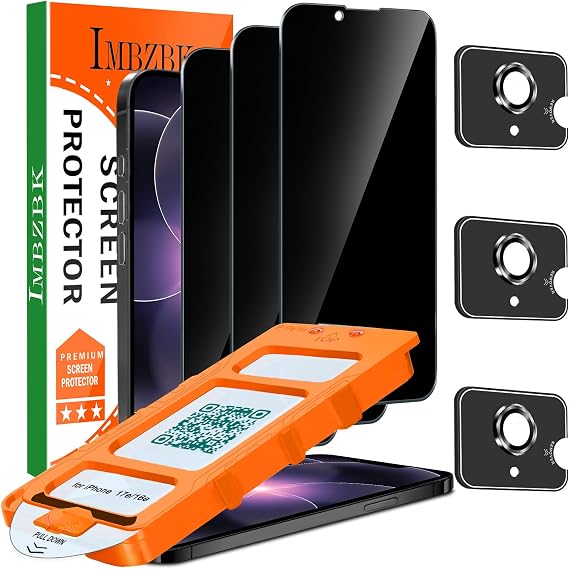 IMBZBK Privacy Screen Protector for iPhone 17e / 16e, Tempered Glass, 3+3 | 25 Anti Spy, 9H+ Tempered Glass, Military Grade Shatterproof, Auto-Dust Removal, Case Friendly, with Camera Lens Protector