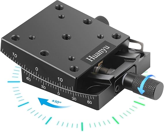 Huanyu Precise Manual Goniometer Stage 65x65mm Optical Positioning Sliding Table 10 Tilt Platform Indexing Table Angle Adjustment Dovetail Platform