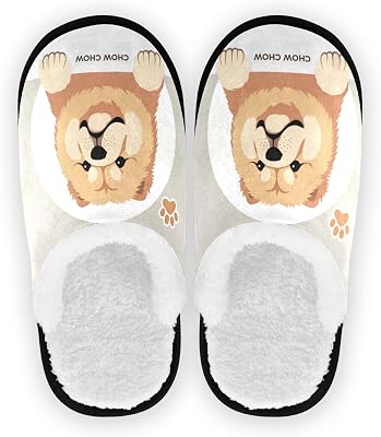 Dussdil Chow Puppy Womens Mens Slippers Dog Home Spa Slippers Memory Foam Closed Toe Slipper Non Slip for House Hotel Bedroom Travel Shoes M