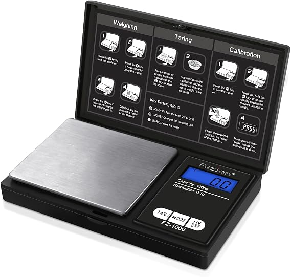 Fuzion Digital Pocket Gram Scale - 1000g/0.1g Small Food Scale Portable | Easy of Use, LCD Display, Tare Function, 6 Modes Ounces Grains, Batteries Included, Travel Food Scale