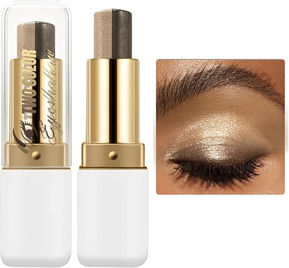 Waterproof Eyeshadow Stick with Shimmer Finish,White & Brown Gradient Shimmer Eye Shadow Pencil for Long-Lasting Non-Smudge Glitter Makeup, Easy Create Natural Eye Makeup (01)