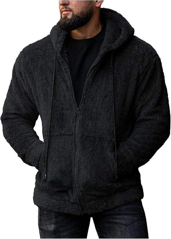 Fleece Jacket Men Casual Oversized Cardigan Sweaters Softshell Zip Up Hoodies Winter Warm Outwear Coats with Pockets