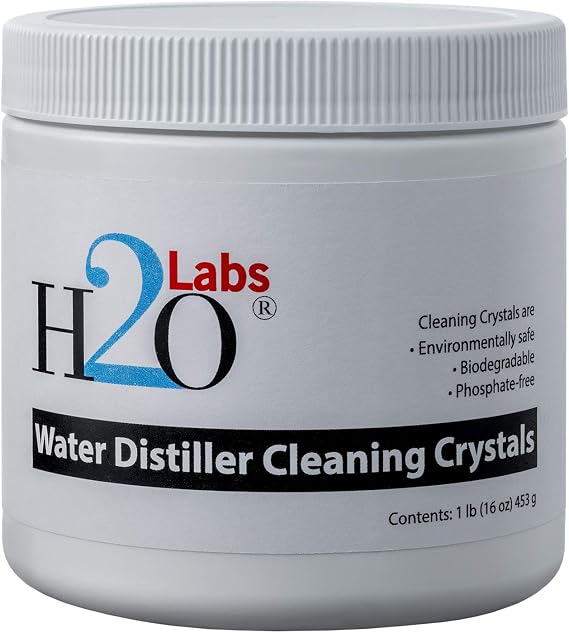 H2o Labs Water Distiller Cleaner & Descaling Crystals, 16 oz. Made in USA.