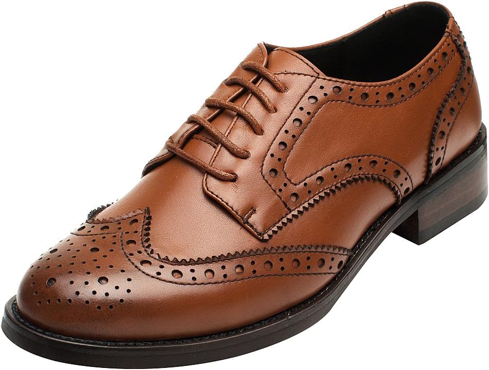 rismart Womens Brogue Pointed Toe Wingtips Work&Wedding Dress Leather Oxfords Shoes