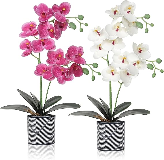 LOMOHOO Artificial Orchid Flowers in Pot, 2 pack Potted Orchid Plant