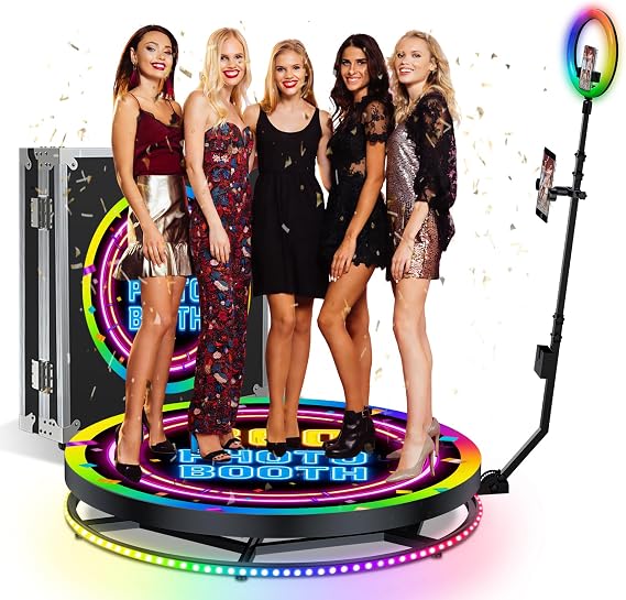 360 Photo Booth Machine for Parties for 5-6 People,APP Remote Control Automatic 360 Spin Camera Vedio,RGB Ring Light,Free Custom Logo,Flight Case (100cm/39.6"+Flight Case)