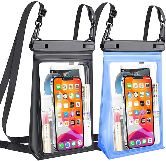 2Pcs Large Waterproof Phone Pouch, Floating Dry Bag for iPhone 14 13 12 11 Pro Max Galaxy S22 S21 Large Capacity Waterproof Bag Sunscreen Glasses Storage Universal Dry Pouch for Swimming Boating