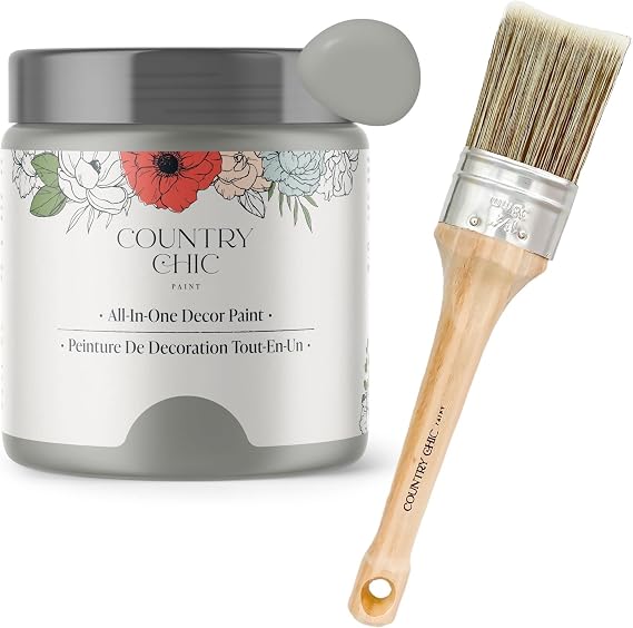Chalk Style Paint + Paint Brush Bundle - for Furniture, Home Decor, Crafts (Color: Pebble Beach [pint - 16 oz] - Grey)