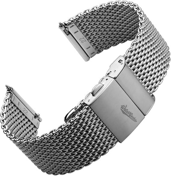 Geckota WatchGecko Merriott Stainless Steel Mesh Watch Strap | Polished Quick-Release Milanese Mesh Mens Watch Band, Easy to Fit, Adjustable, Suits All Timepieces