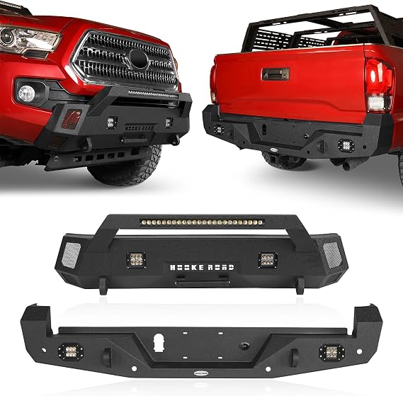 u-Box Tacoma Bumpers Front and Rear Bumpers Kit w/ 72W LED Light Bar Compatible with Toyota Tacoma 3rd Gen 2016-2023 Pickup Trucks - Stubby Front Bumper  Width Rear Step Bumper